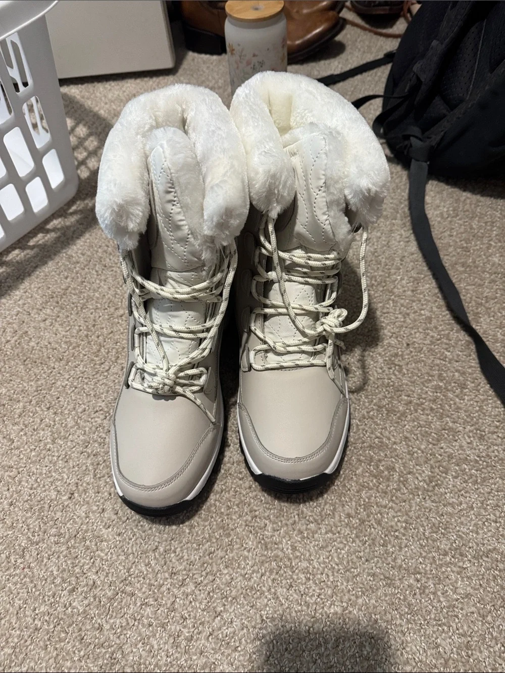 Winter Boots with Faux Fur Lining - Cream